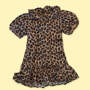 Janie and Jack Leopard Print Puff Sleeve Dress in Tan and Black